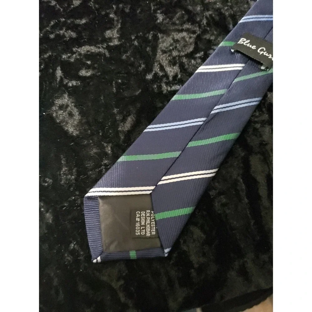 Blue Guru Skinny Striped Neck Tie Mens Blue Green Career Wear Dress Shirt